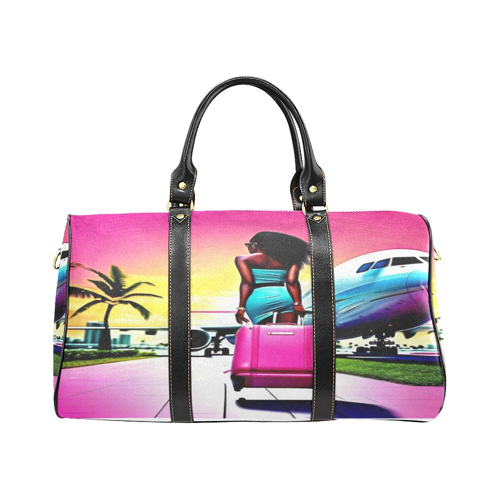 Jet Setter Collection Catching Flights World Class Traveler Waterproof Travel Bag Size Travel Bag Black (Small) (Model1639)