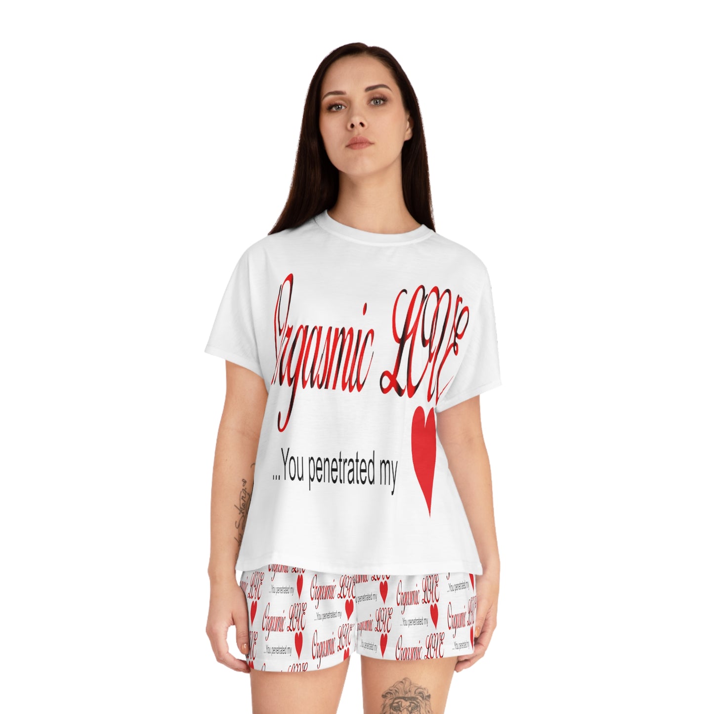 Orgasmic Love You Penetrated My Heart Women's Short Pajama Set (AOP)