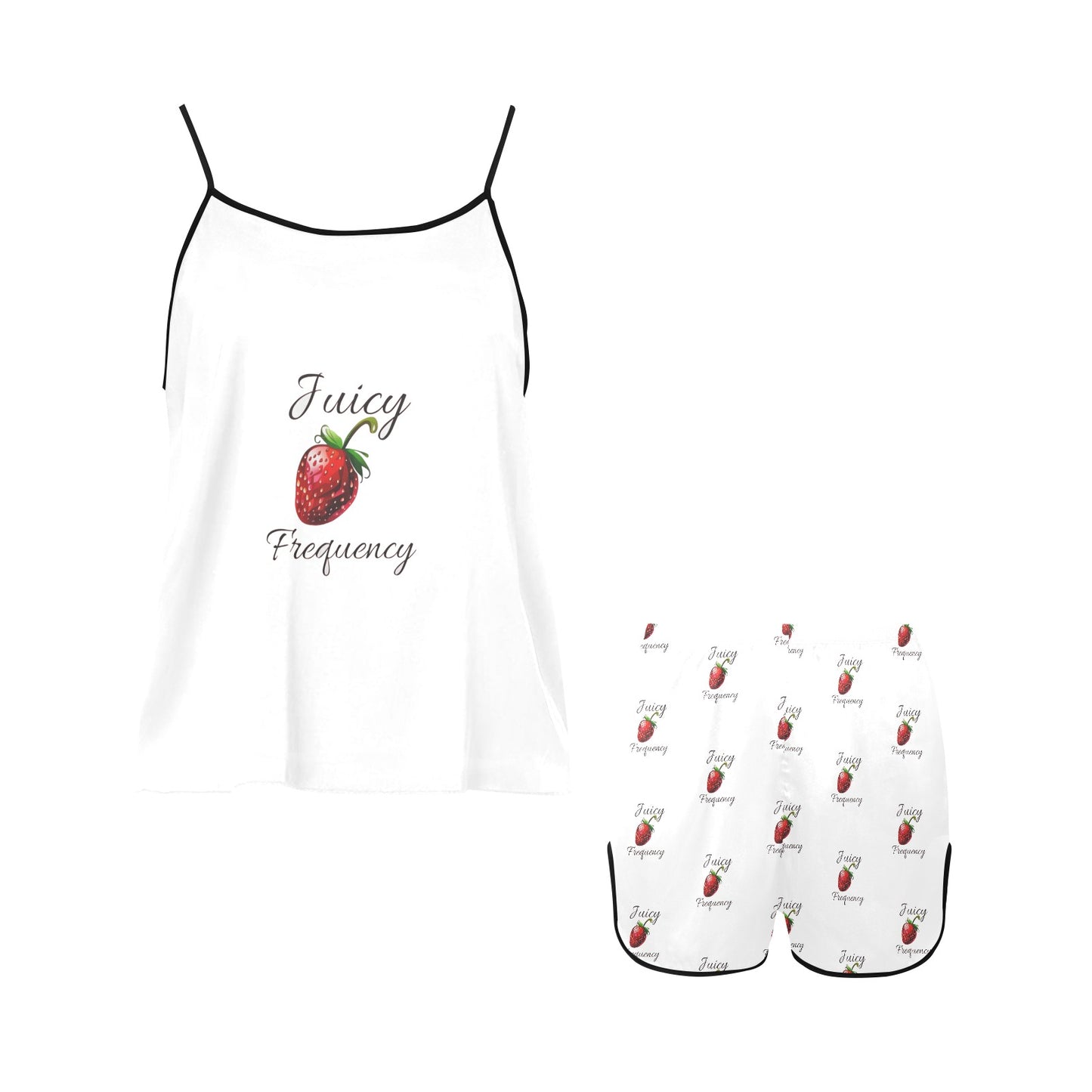 Juicy Frequency Strawberries Women's Spaghetti Strap Short Pajama Set