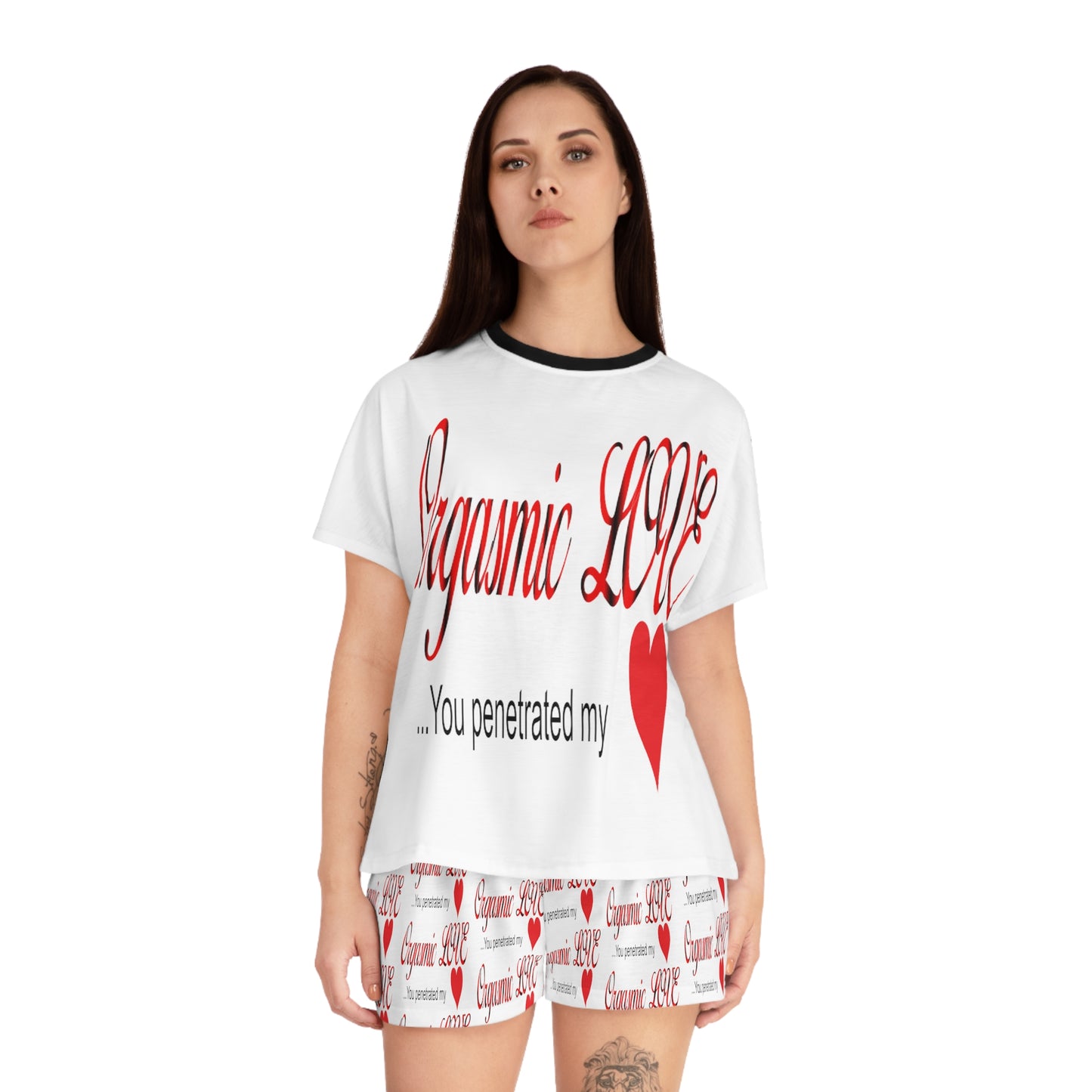 Orgasmic Love You Penetrated My Heart Women's Short Pajama Set (AOP)