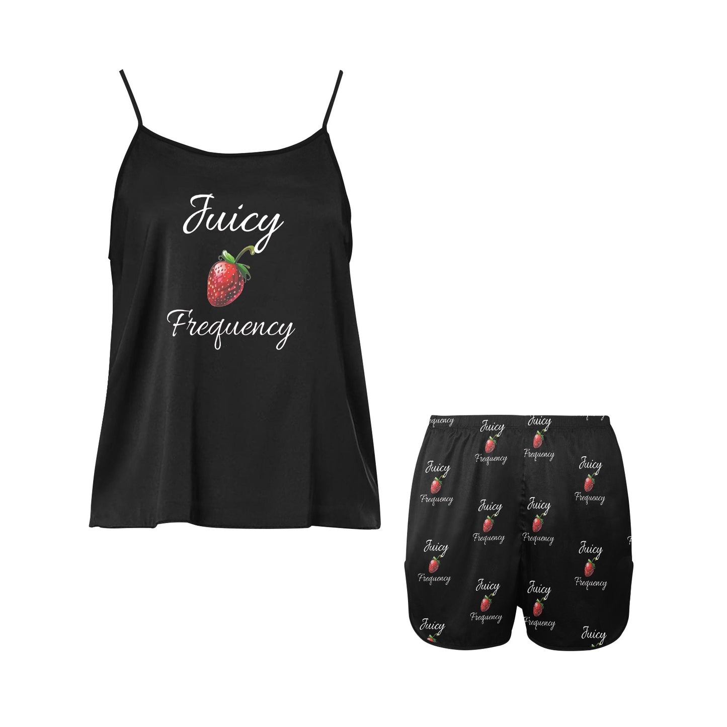 Juicy Frequency Strawberries Women's Spaghetti Strap Short Pajama Set