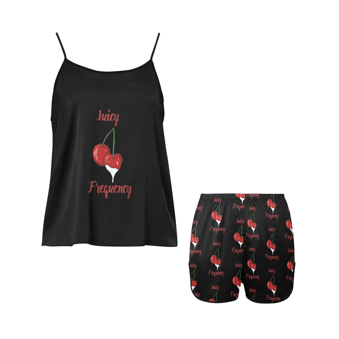 Juicy Frequency Cherries Women's Spaghetti Strap Short Pajama Set