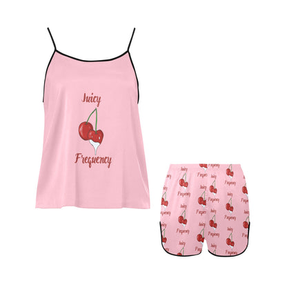 Juicy Frequency Cherries Women's Spaghetti Strap Short Pajama Set