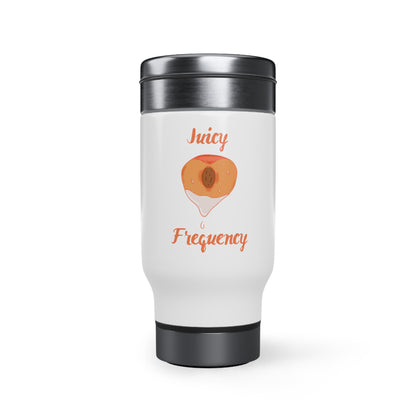 Juicy Frequency Peach Stainless Steel Travel Mug with Handle, 14oz