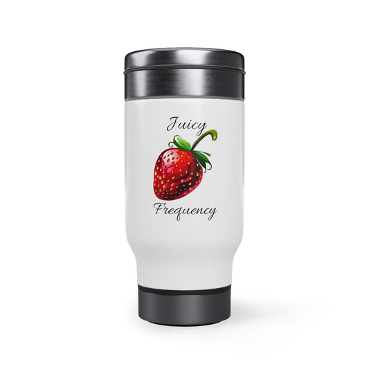 Juicy Frequency Strawberry Stainless Steel Travel Mug with Handle, 14oz