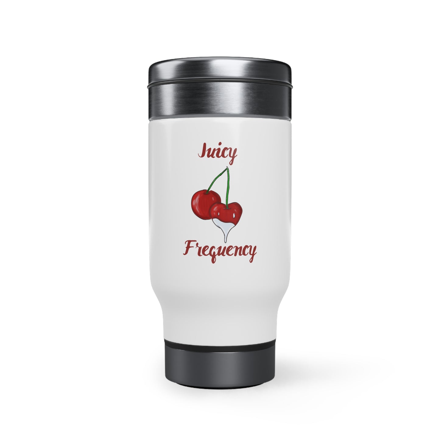 Juicy Frequency Cherries Stainless Steel Travel Mug with Handle, 14oz